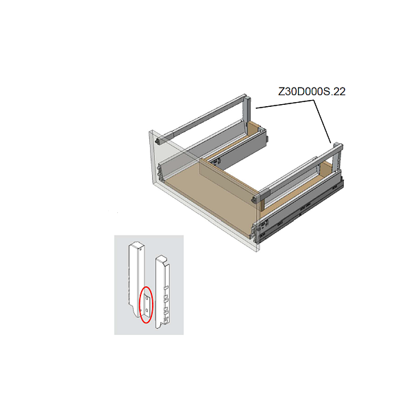 BLUM Z30D000S.22 Držák zad poddřezové zásuvky, D, P+L, bílý