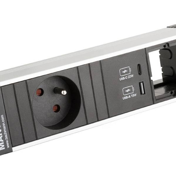 BACHMANN 916.527 zásuvková jednotka 1x 230V + USB A/C 22W + 1x volný modul