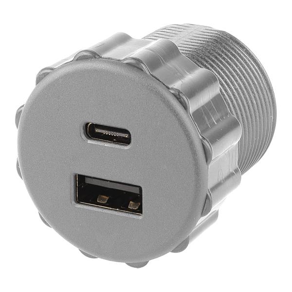 STRONG USB A/C nabíječka, 2 x nabíjecí výstupy, průměr 35 mm, stříbrná