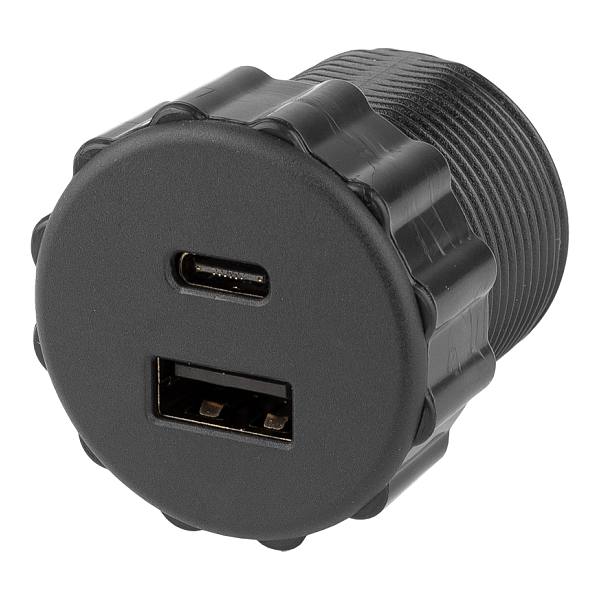 STRONG USB A/C nabíječka, 2 x nabíjecí výstupy, průměr 35 mm, černá