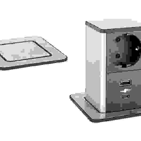 STRONG PowerUp zásuvka, 1x230V, USB A/C nabíjecí, Nerez, Schuko