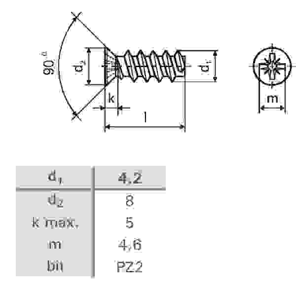 Eurošroub 6,3x13/8 zápustná hlava 8mm PZ2 zinek bílý