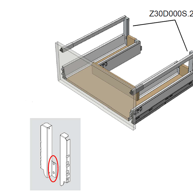 BLUM Z30D000S.22 Držák zad poddřezové zásuvky, D, P+L, šedý